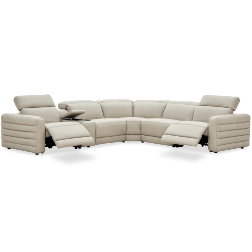 Alina Power Recline Sectional Sofa with Charging in Neutral Top Grain Leather